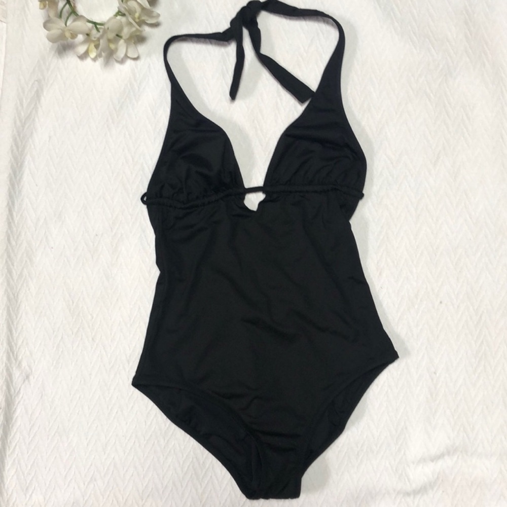Madewell Keyhole Black Halter One Piece Swimsuit Size 8